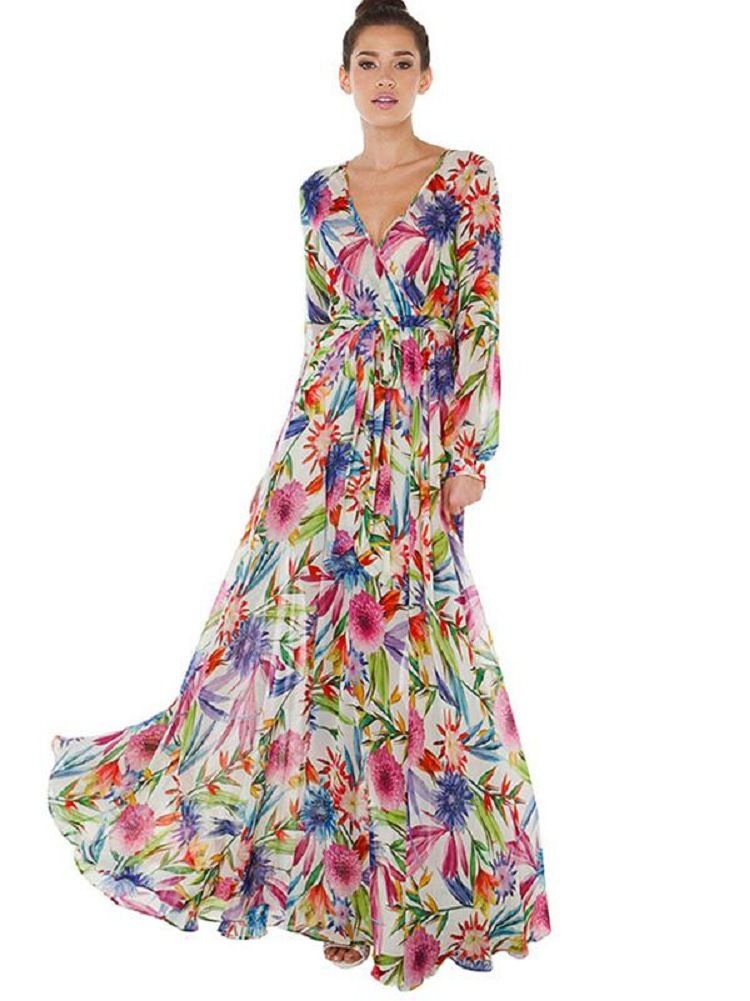 long sleeve floral boho dress