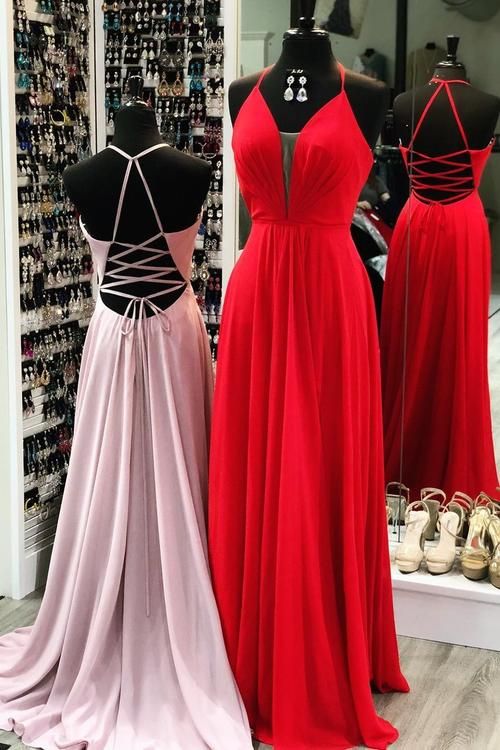 red chiffon prom dress