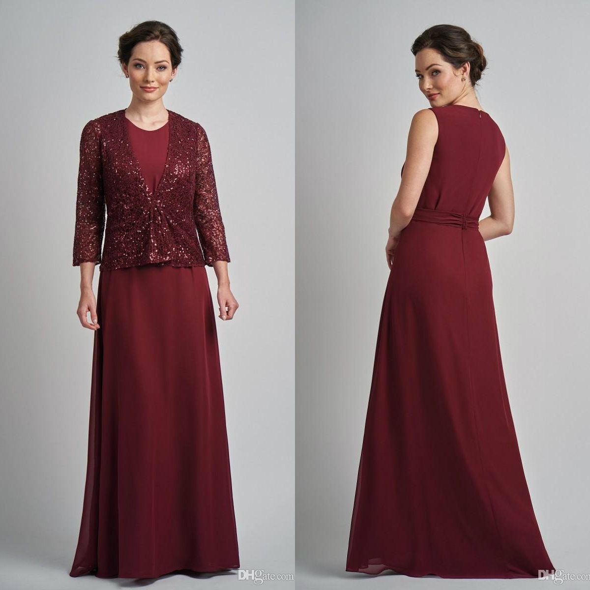 Burgundy Mother Of The Bride Dress With Jacket Burgundy Mother Of The Bride Dresses With Sequined Jacket Jewel Neck Long Sleeve Mothers Dress Floor Length Wedding Guest Gowns Custom From Dresstop, $115.17 | DHgate.Com