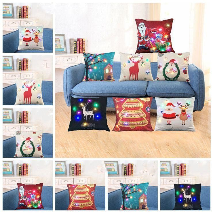 compre cojin de luz led cubierta de navidad de santa claus reno funda de almohada cubre luminoso fundas de almohada sofa en casa decoracion de la