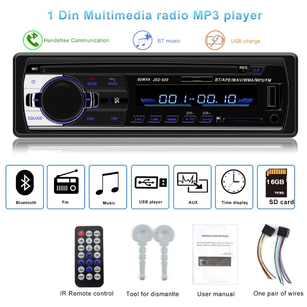 2020 Autoradio Jsd 520 Auto Stereo 1 Din Car Radio 12v Bluetooth
