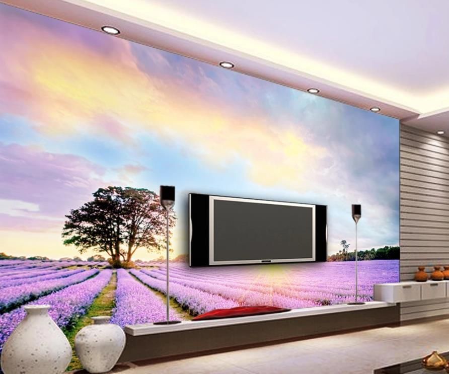 Lavender color cloud TV background wall wallpaper for walls 3 d for living  room