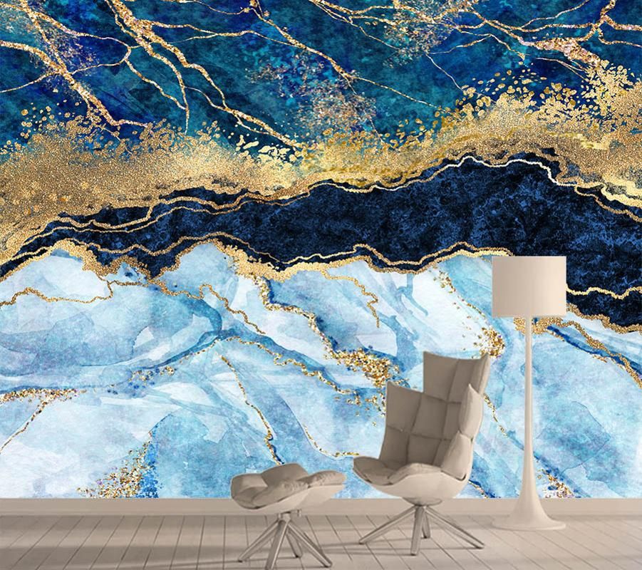 Bleu Sarcelle Métallique Marbre Effet 3D habillage Corniche réaliste papier peint 