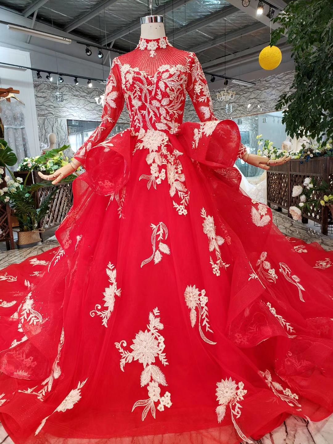 big red wedding dress