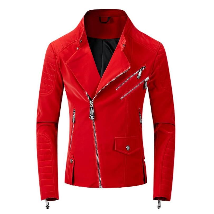 2020 2020 Leather Red Jackets Men High Street Style Turn Down Neck ...