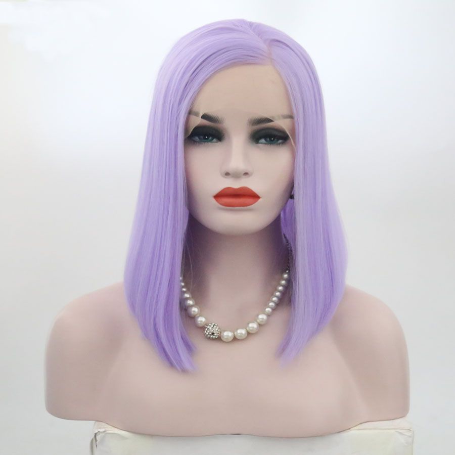 Short Purple Synthetic Bob Wigs Cosplay Straight Heat Resistant