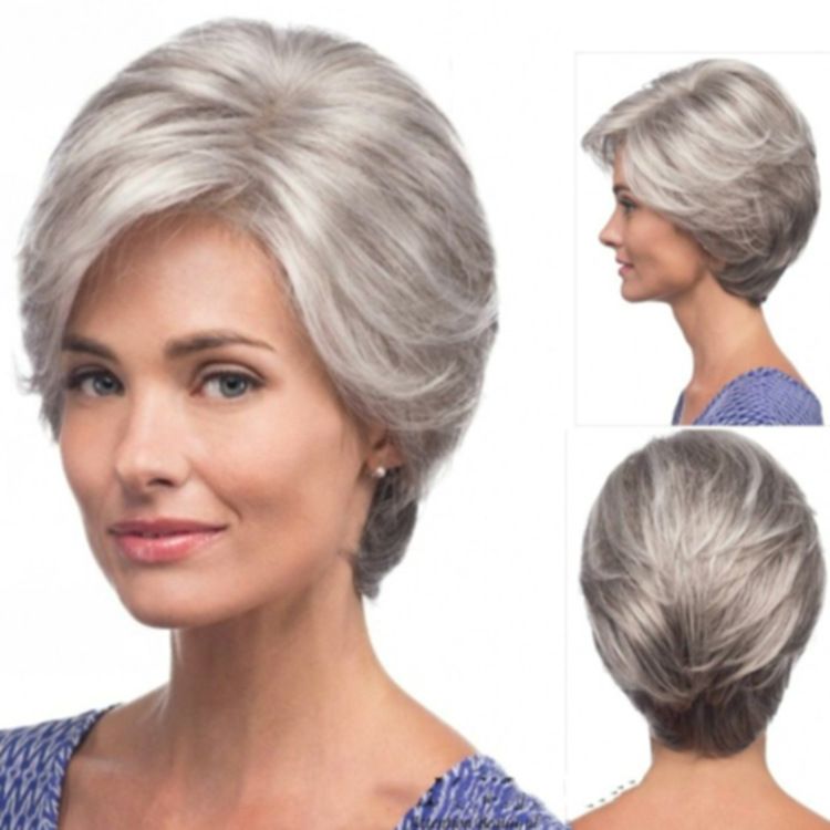 Short Grey Hair Straight Short Fluffy Hair Suitable For Middle