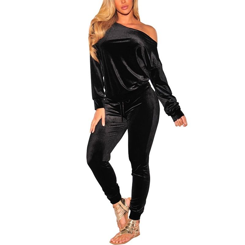 off the shoulder velour sweatsuits