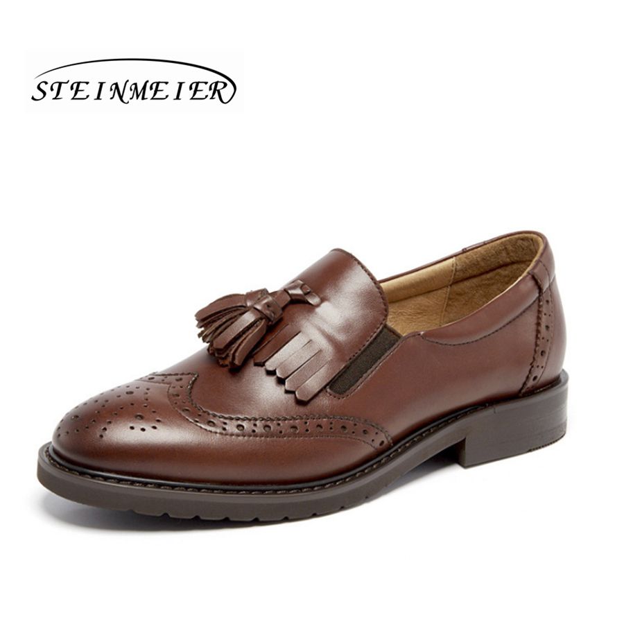 Steinmeier Womens Flats Oxford Shoes Woman Genuine Leather Brown