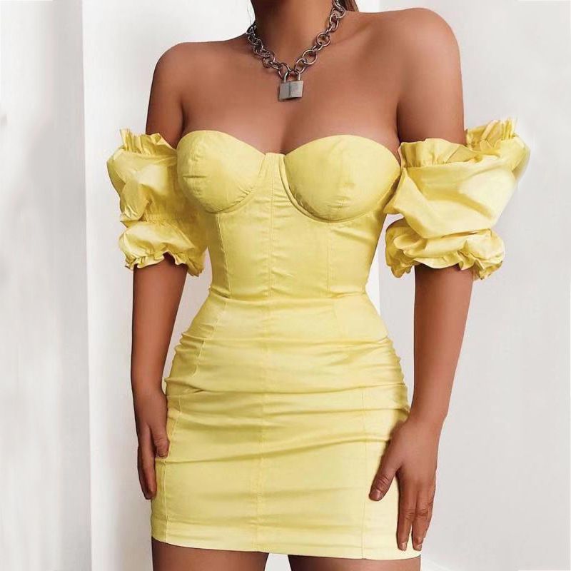 yellow puff sleeve dress