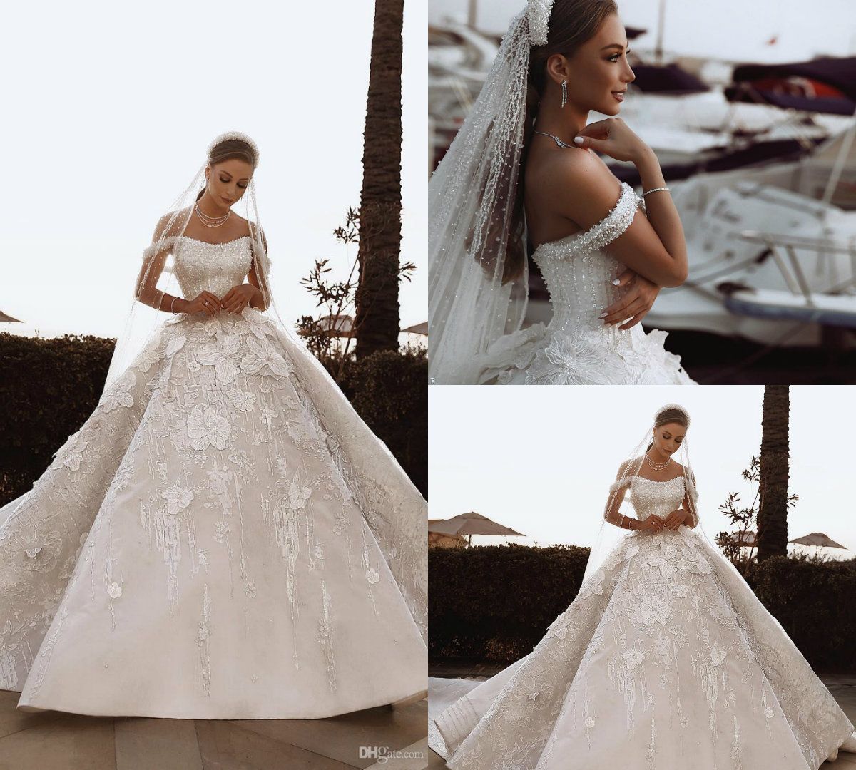 Discount Luxurious Arabic Dubai Wedding Dresses Beadings Crystals
