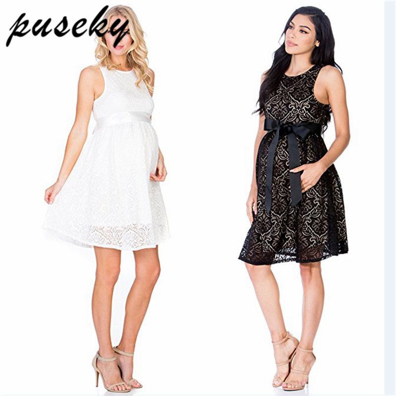 Compre Encaje Puseky Embarazada Vestido Corto Mujer Casual Sin