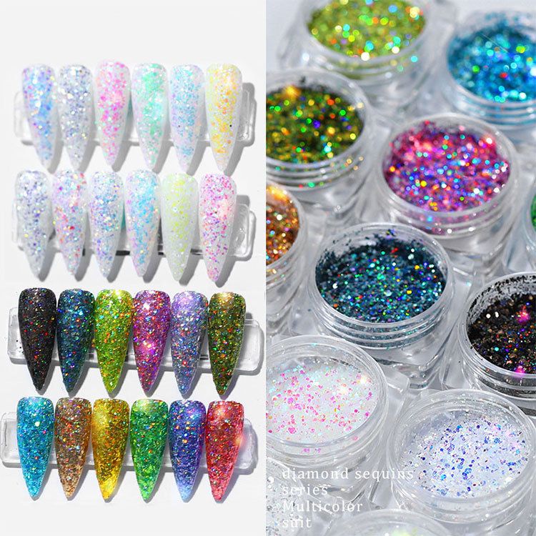 Box Holographic Rainbow Glitter 2020 Powder Silver Pink Gold Nail