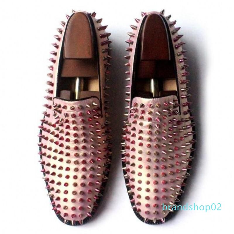 Rose Gold Loafers Spiked Studded Flats 