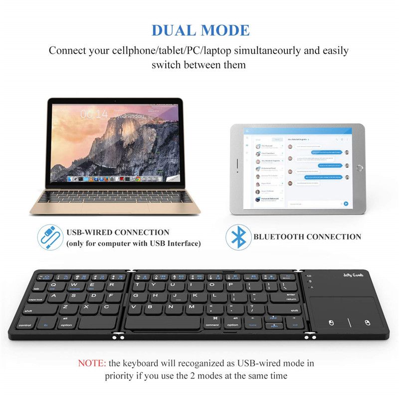 Foldable Bluetooth Keyboard Dual Mode Usb Wired Bluetooth Keyboard With Touchpad Rechargeable For Windows Android Tablet Smartphone Surface Backlit