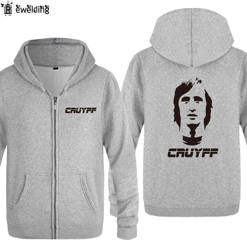 Cremallera Sudaderas Hombre Johan Cruyff para hombre con capucha Fleece Impreso de manga larga