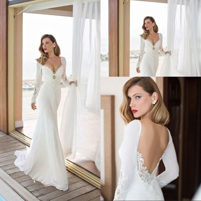 long sleeve low cut wedding dress