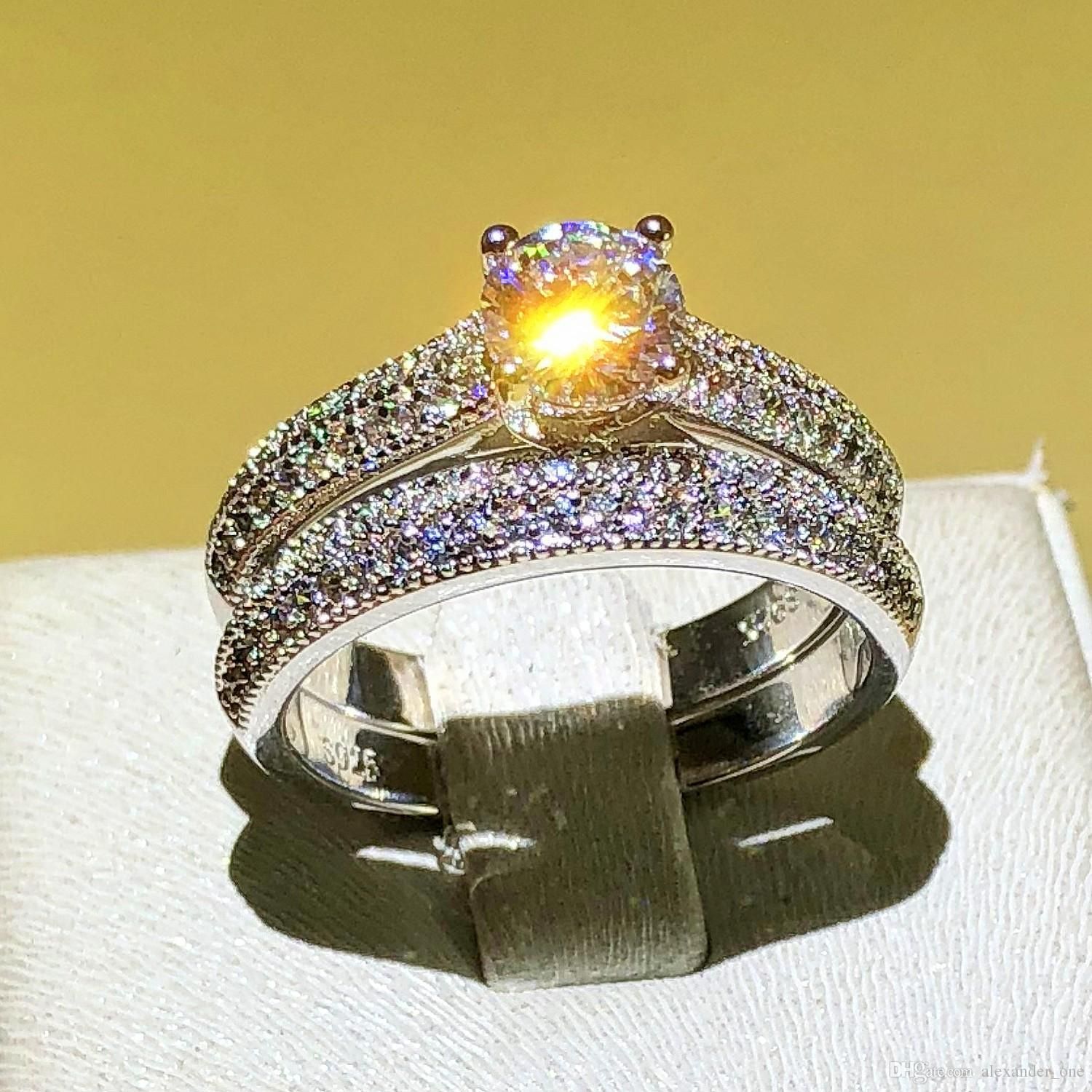 Conjunto anillo de señoras plata esterlina CZ de compromiso alianza de boda de 2.50 quilates S046 Twist