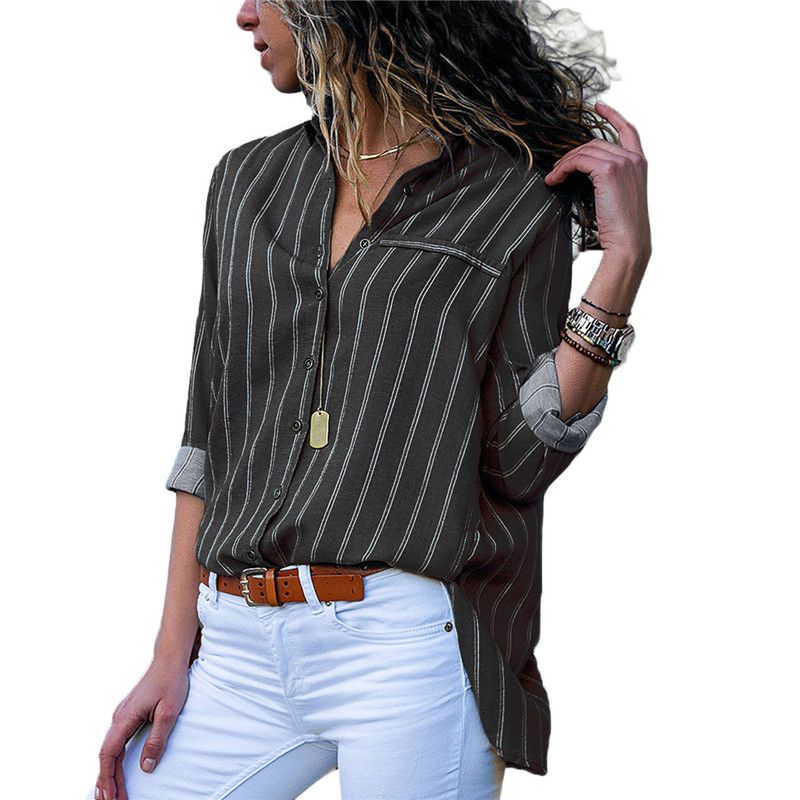 Compre Nueva Llegada De Las Mujeres Blusas Rayadas 2019 Otoño Botón Mujeres Tops Y Blusas De La Camisa Informal De Manga Larga Blusa De Señoras De La Oficina A 11,54 € Del