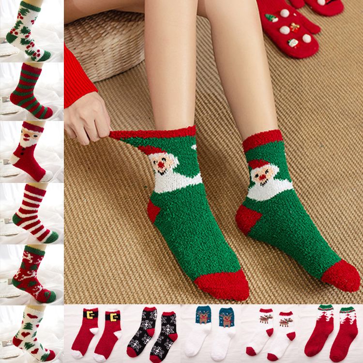 Christmas Socks Thick Towel Coral Velvet Sock Women Girl Warm Velvet ...