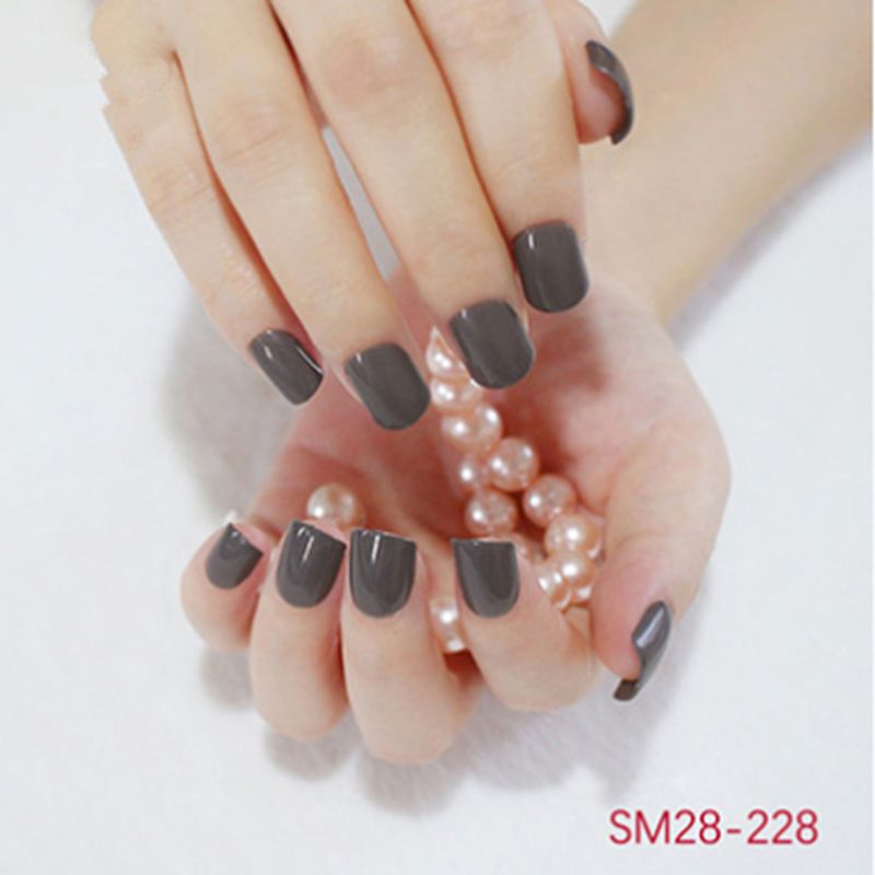 2019 Candy Color Fake Nails Short Square Head Brown Black Full