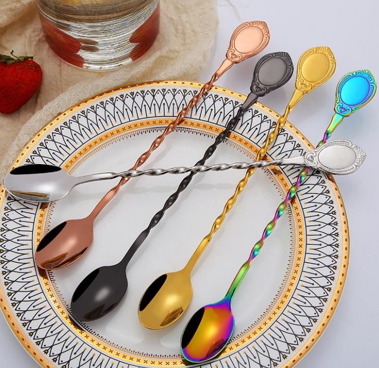 2020 Stainless Steel Spiral Stir Spoon Long Handle Retro Mixing Spoons