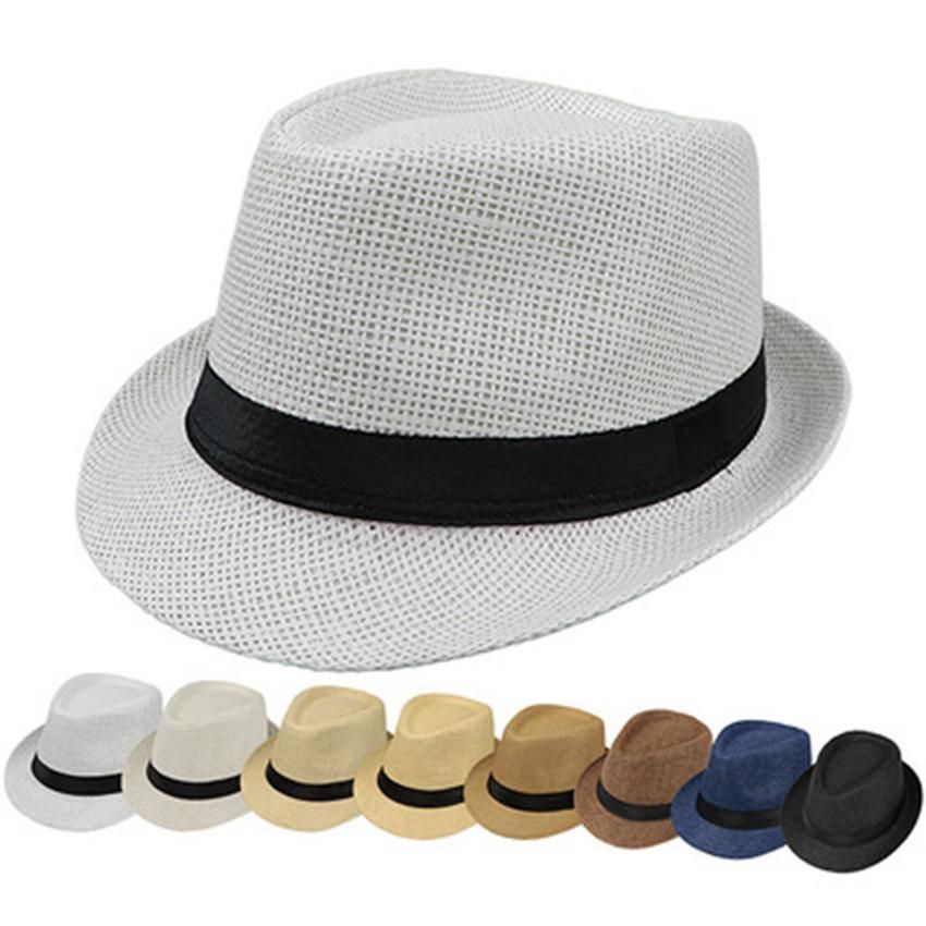 Sombreros de moda para Mujeres Fedora del sombrero flexible Gangster Cap verano de la playa de paja de Sun del sombrero de Panamá con la cinta de la banda Sunhat ZZA1005