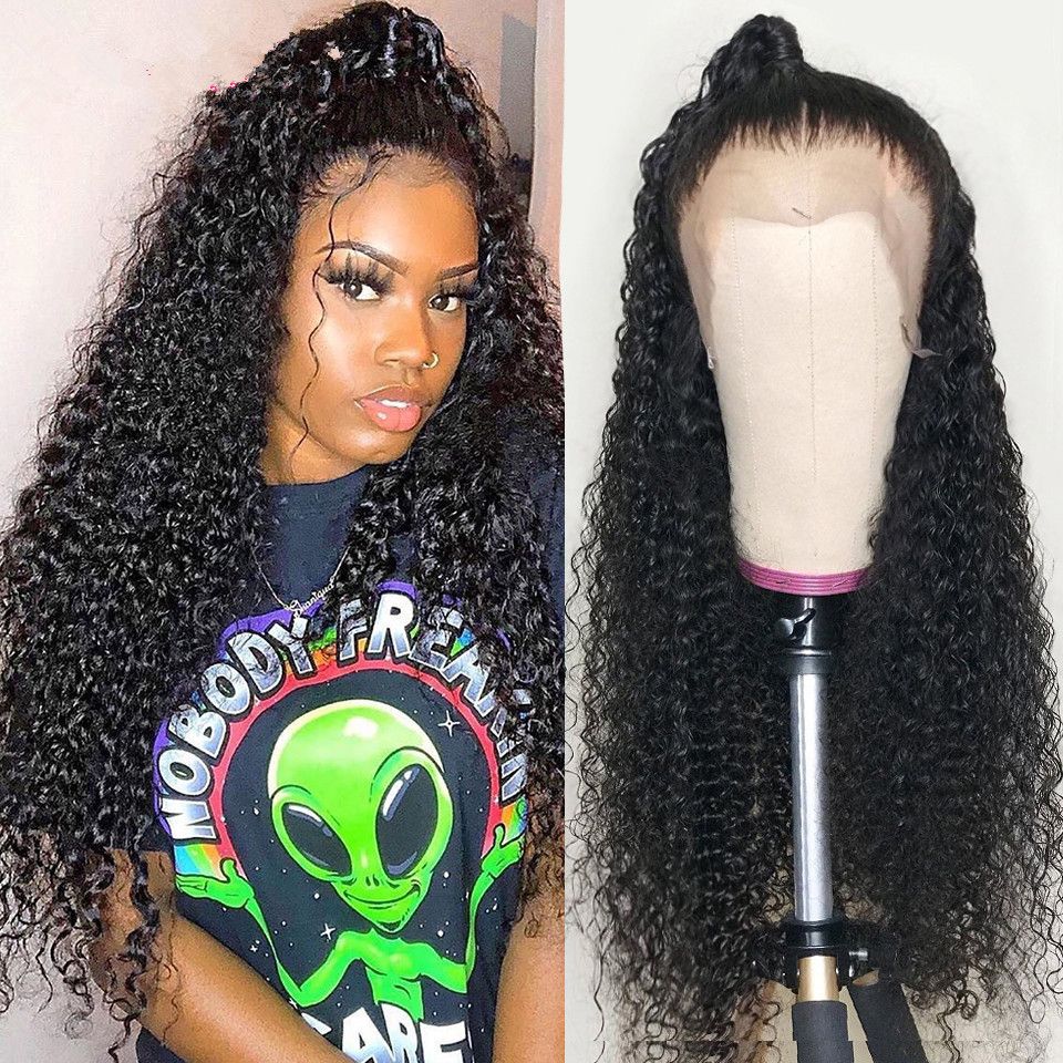 150 Density Curly Lace Front Human Hair Wigs Pre Plucked Brazilian Remy Long Lace Front Wigs T