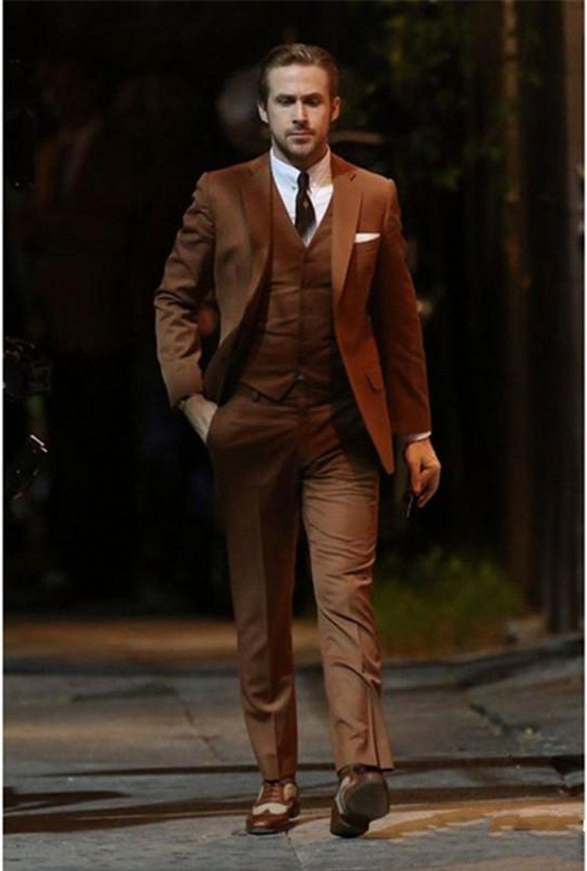 Brown Groom Tuxedos Notch Lapel 