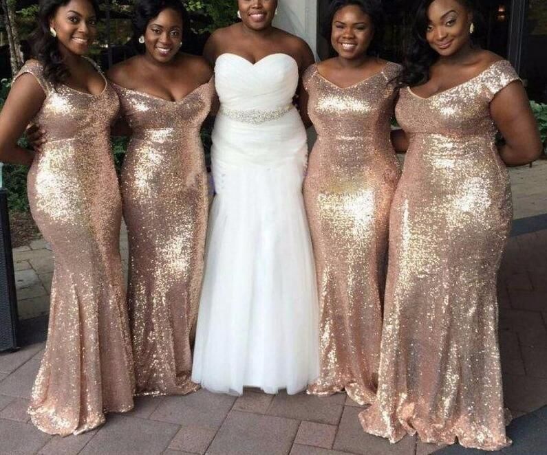 Compra Bling Plus Tize Gold Rosa Dama De Honor Vestidos Largos 2022 Con  Gorras Mangas Cortas Sirena Boda Boda Dama De Honor Vestido De Fiesta De  Noche Barato | Entrega Rápida Y