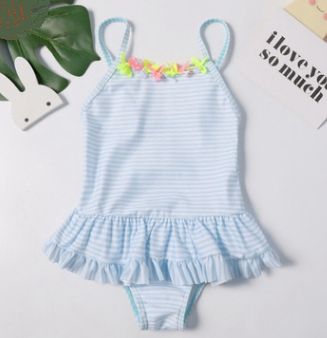 # 2 Costume da bagno a righe con fodera bambina