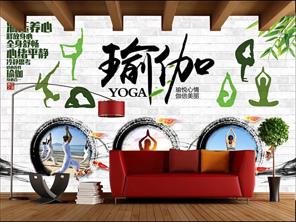 3d room wallpaper custom photo mural Ink Chinese style yoga training yoga  studio background wall wallpaper
