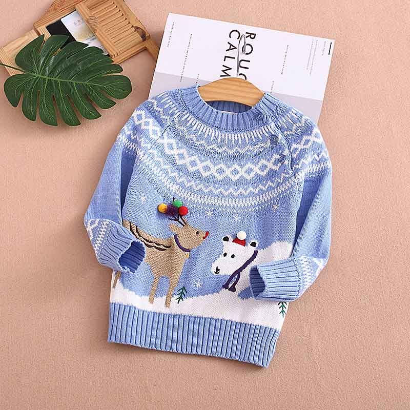 Infant Baby Girl Boy Christmas Sweater Long Sleeve Pullover Tops Winter Loose Sweater with Elk Pattern