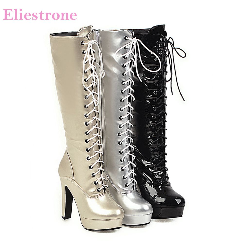 silver knee high platform boots