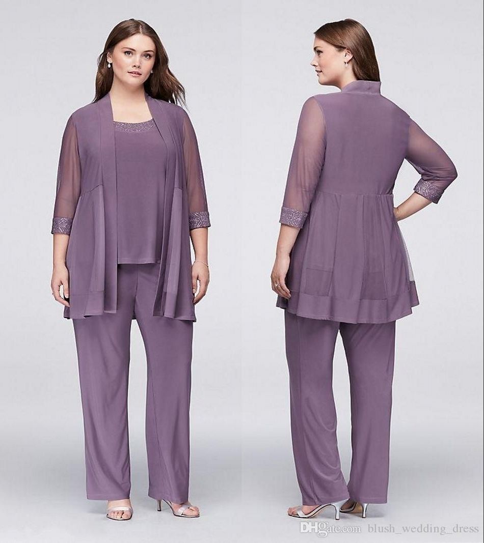 chiffon plus size pant suits