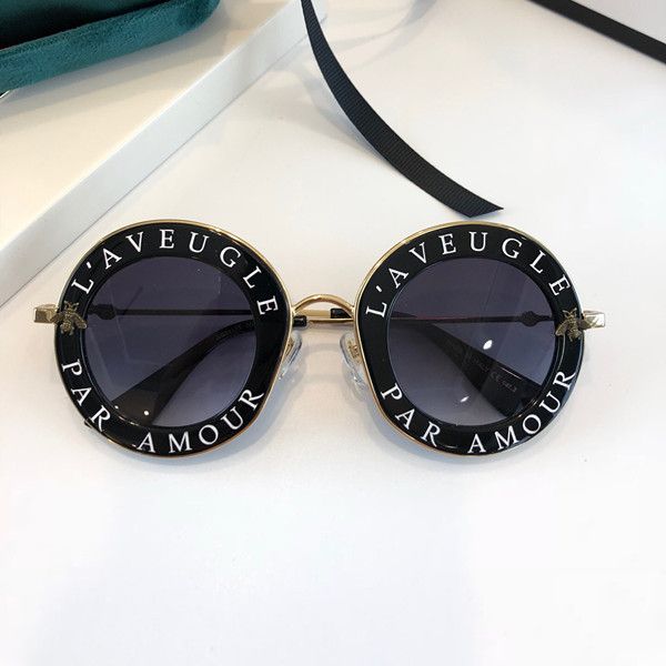 0113 Sunglasses For Women Fashion Round Summer Style Black Gold Frame ...