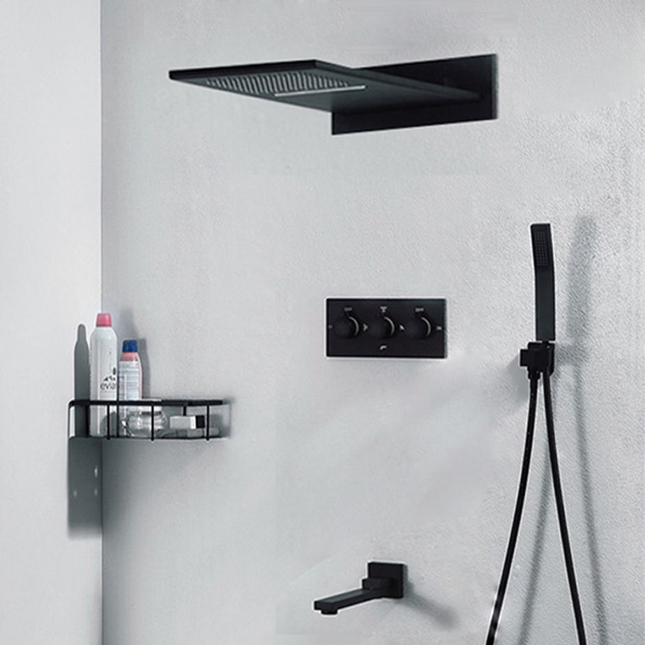 Großhandel 22 Badezimmer Wasserfall Regendusche Set 4 Funktionen Verdecken Bad Dusche Wasserhahn Ventil Matt Schwarz Duschsystem Panel Mit Handbrause