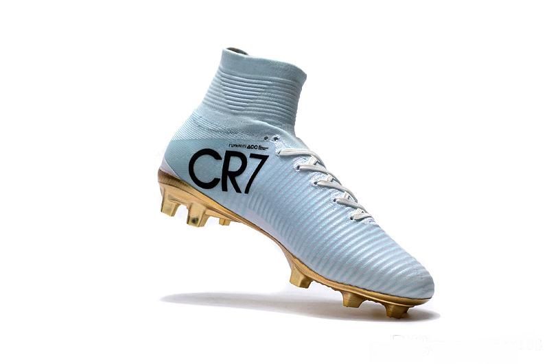 2019 Original Blanco Tacos de fútbol CR7 para hombre Mercurial Superfly FG V Zapatos de