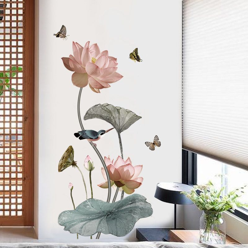 Chinese Style Lotus Flower Vinyl Wall Sticker Vintage Poster