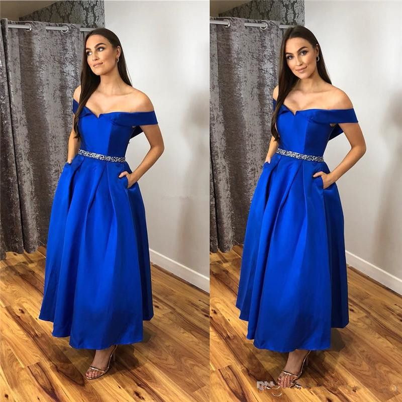 Compre Royal Blue Altura Del Tobillo Vestidos Fiesta Fuera Del Hombro  Embolsa El Marco Moldeado Una Línea De Partido Vestidos Formales De Árabe  Personalizada A 87,77 € Del Magicweddingdress01 | Es.Dhgate.Com