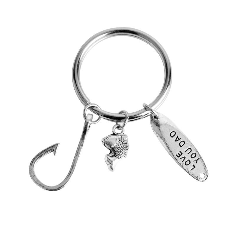 Fish Hook Fishing Keychain Keyring LOVE YOU DAD Fishing Gift Fish Hook