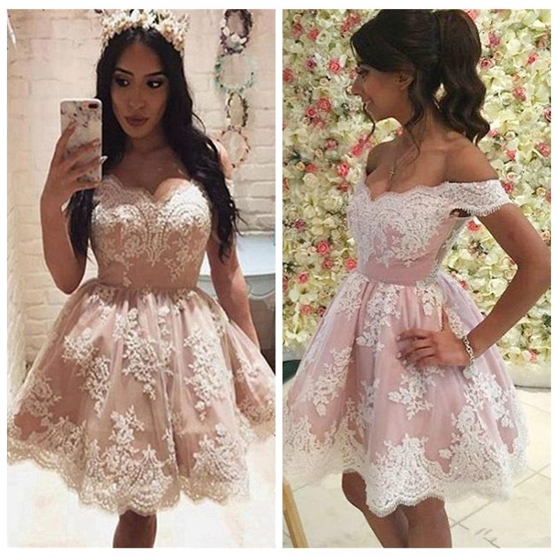 Tulle Homecoming Dresses Lace Appliques Off Shoulder Short Graduation Formal Cocktail Party Gowns for Juniors Tulle Homecoming Dresses Lace Appliques Off Shoulder Short Graduation Formal Cocktail Party Gowns for Juniors