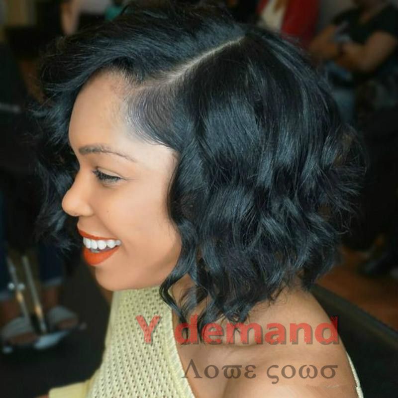 Y Demand Brazilian Hair Short Bob Curly Black Color Wig Simulation