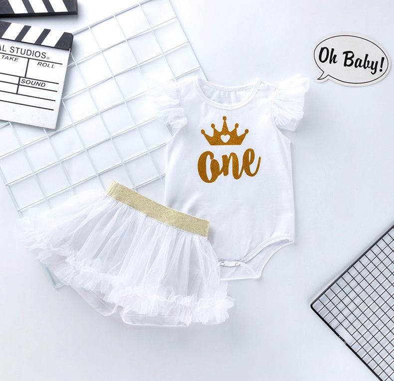Infant Toddler Baby Girl Outfits 1st Birthday Romper One Top Bow Knot Tutu Skirt 2PCS Summer Clothes