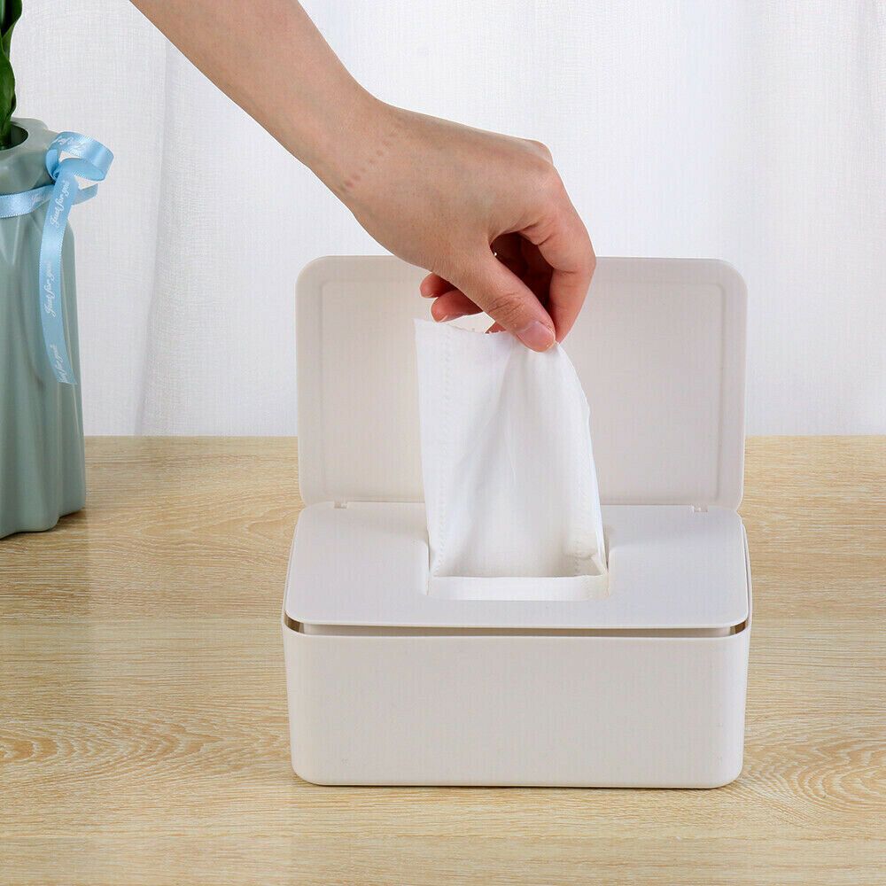 Wet Wipes Dispenser Holder Tissue Storage Box Case with Lid Home Stores White
