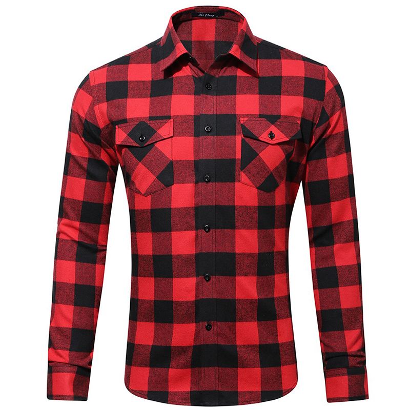 Camisa A Cuadros Roja A Cuadros Camisa De Manga Larga Ajustada Para Hombre Camisas De Vestir Con Botones Causales Para Chemise Homme GD22 De 16,97 € | DHgate