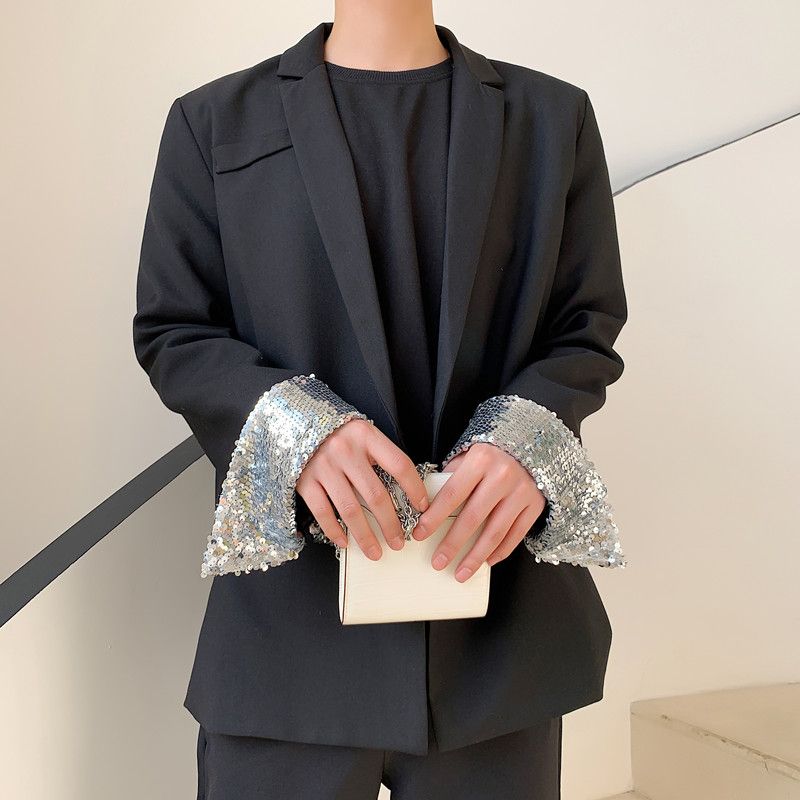 2020 Stage Clothes Men Sequins Sleeve Casual Suit Jacket