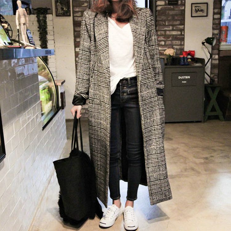 plaid long coat womens