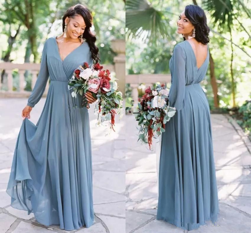 long sleeve dusty blue dress