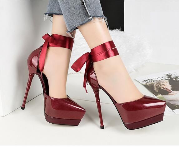 wine colored platform heels
